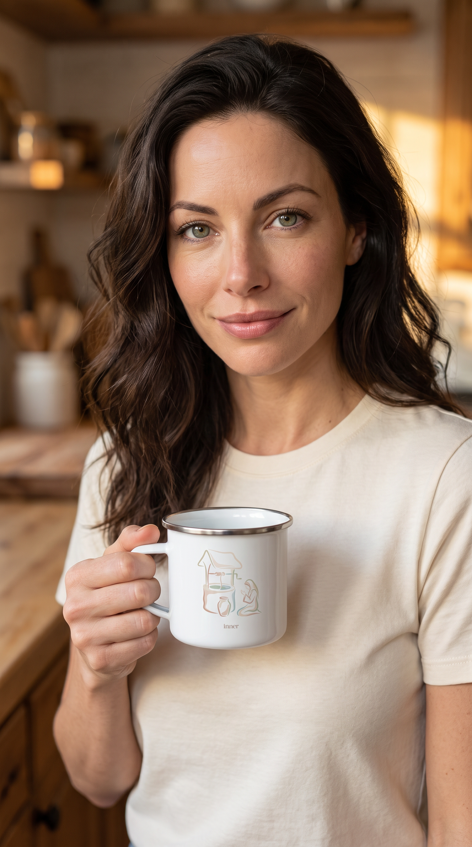 Enamel Mug copy — worn/held by model