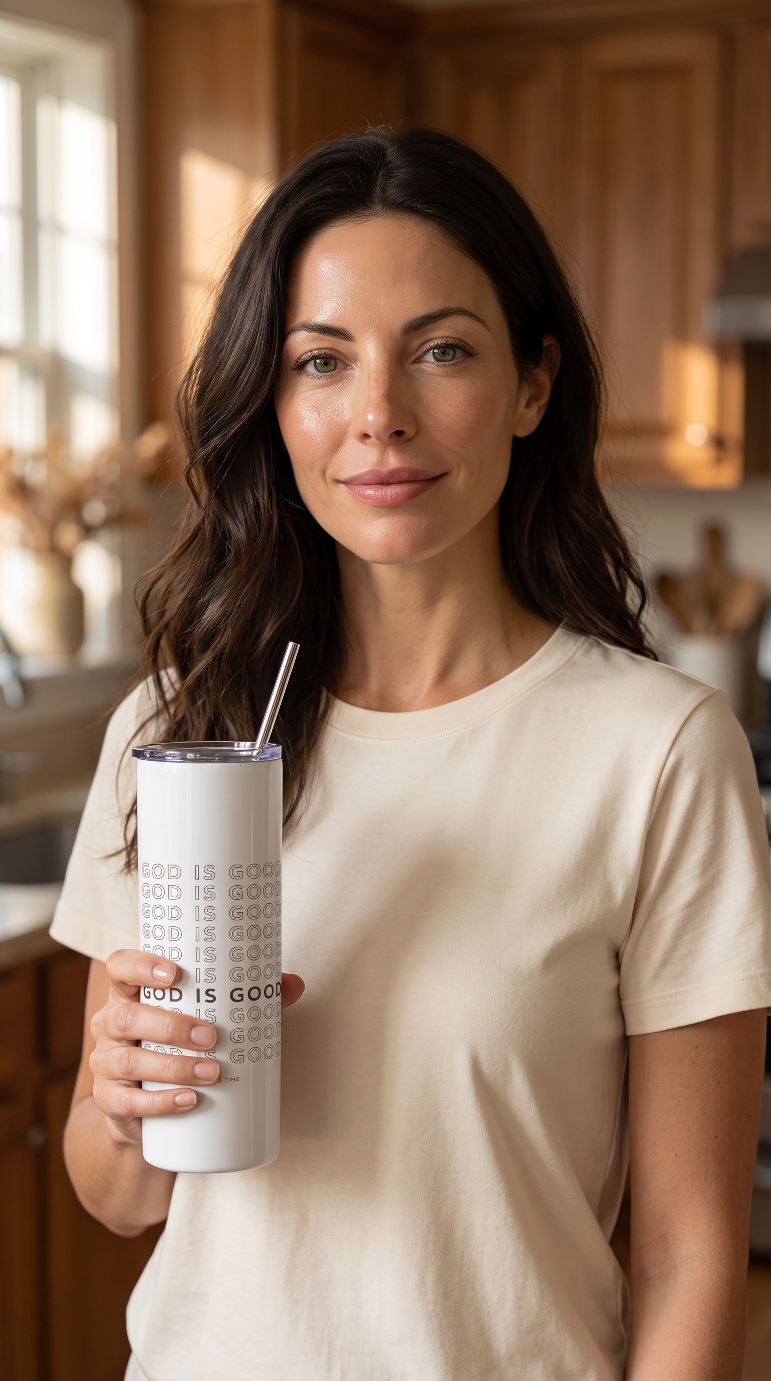 God is Good Tumbler — worn/held by model